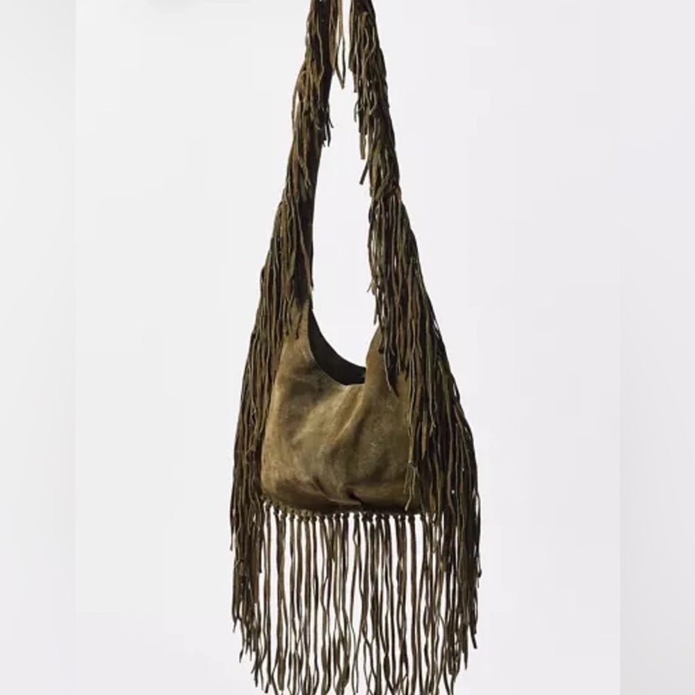 Silence + Noise Suede Fringe Hobo Sling Bag - Picture 2 of 8